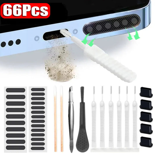 66 PCS Mobile Phone Speaker Port Dust Removal Cleaner Tool Kit Set For iPhone Samsung Xiaomi